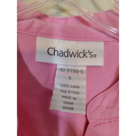 Chadwick's Linen Button Up Shirt Top Lightweight Cuff Long Sleeve Pink Sz Large - Picture 3 of 4